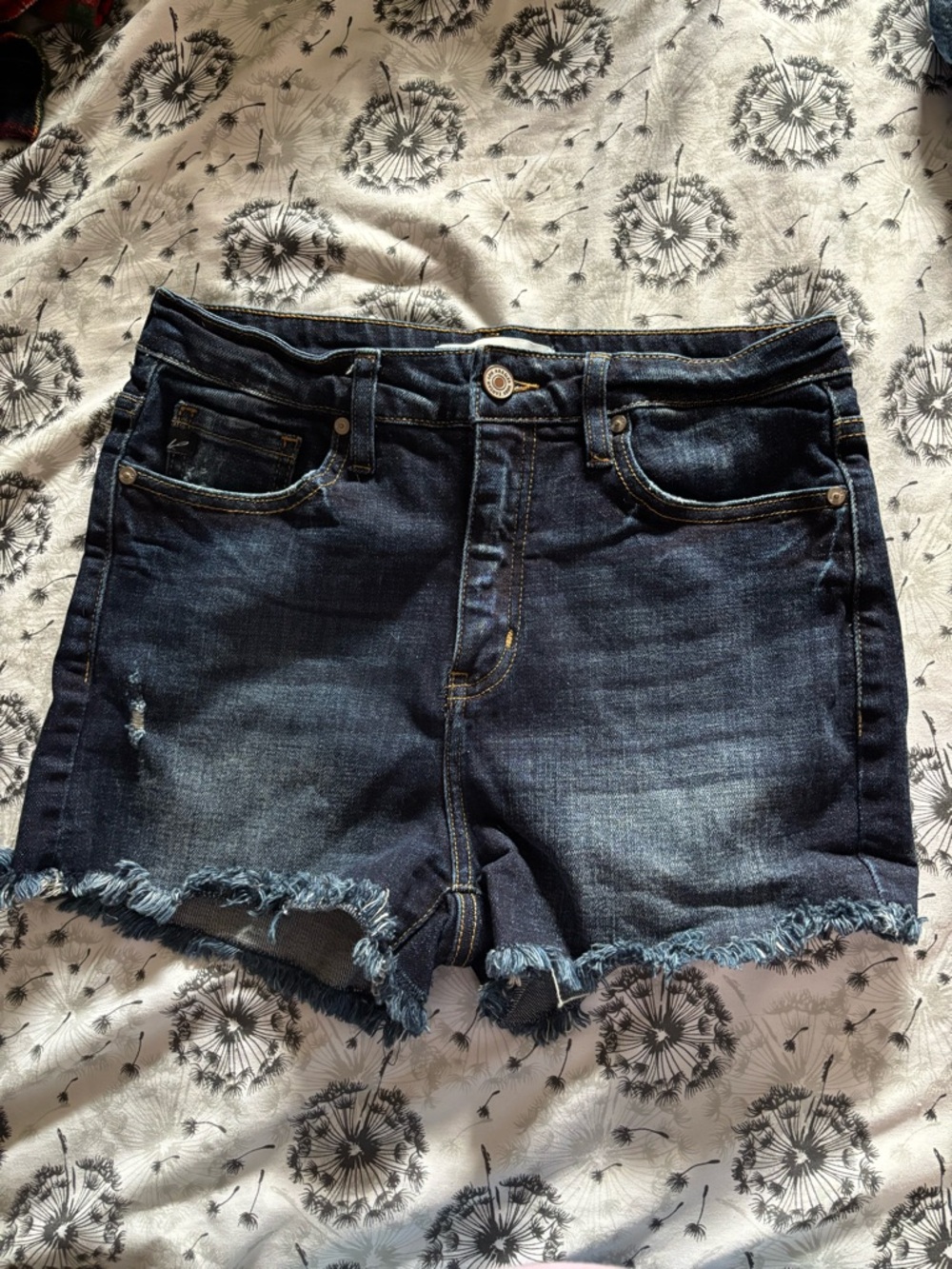KanCan Dark Indigo Frayed Hem Denim Shorts